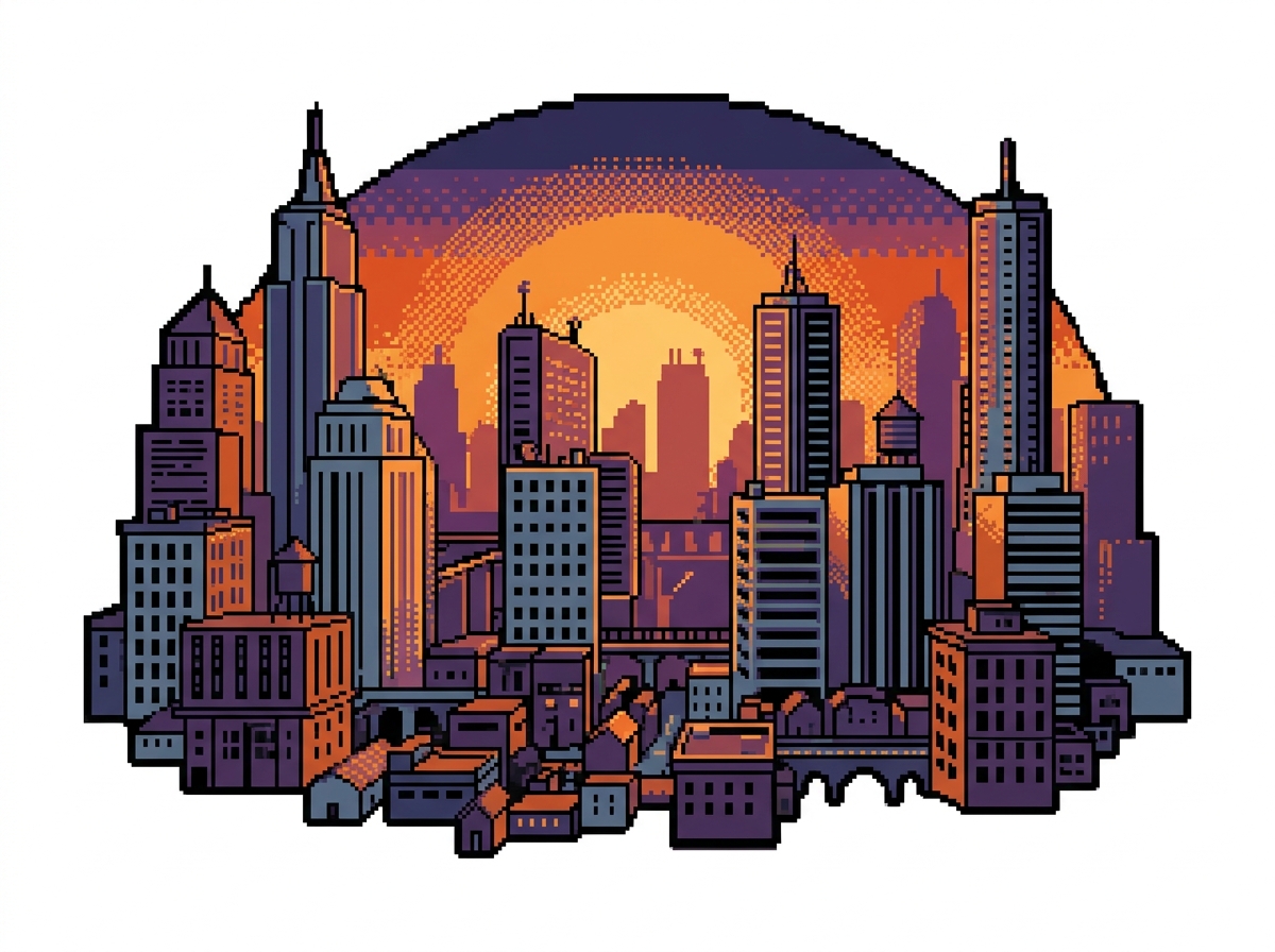 A city scape at sunrise